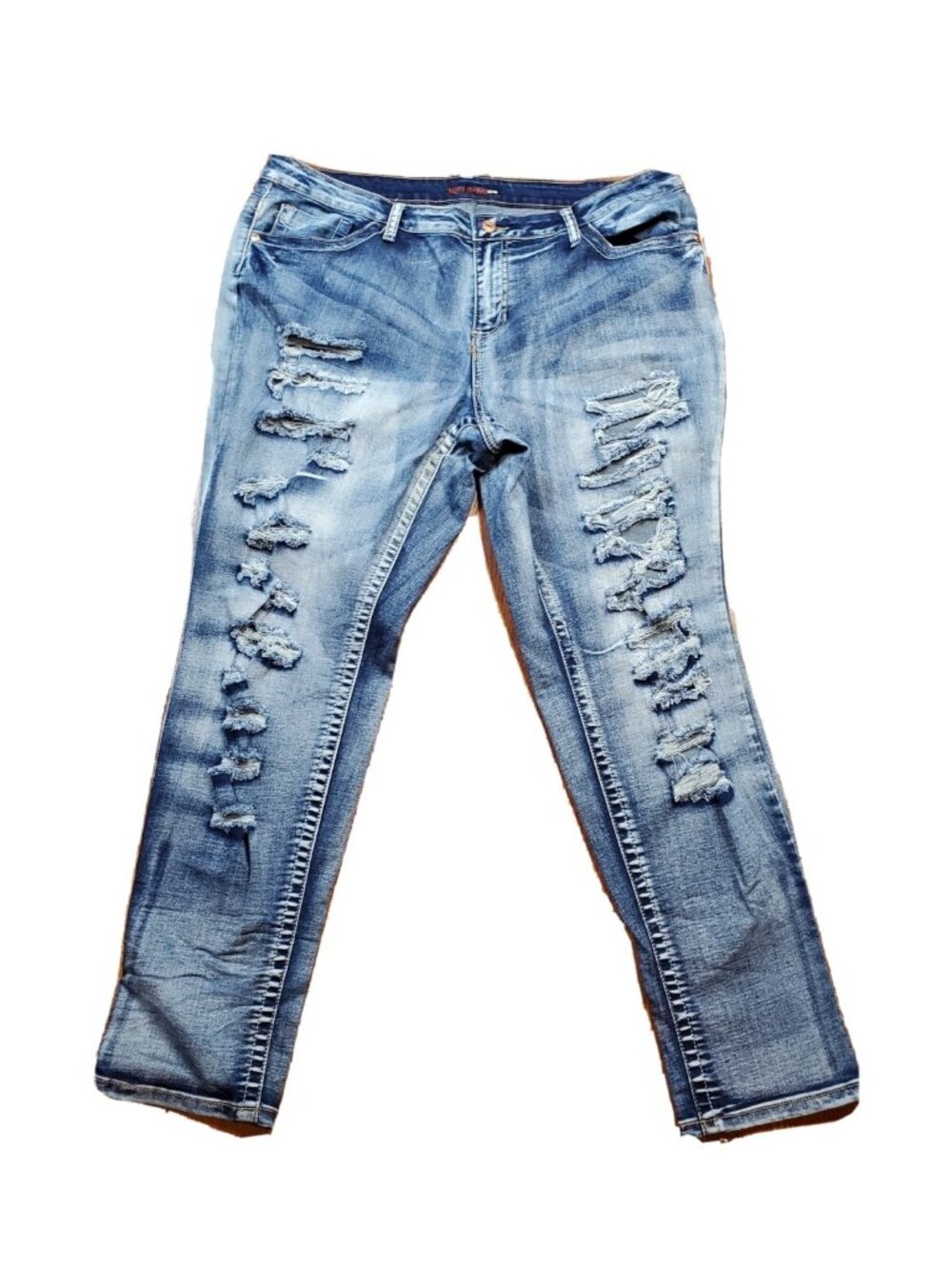 Womens ELITE JEANS Distressed Skinny   stone wash Stretch  15/16 X 30